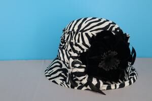 Fine Millinery Zebra Print Cloche Hat Black Flower Women's One Size